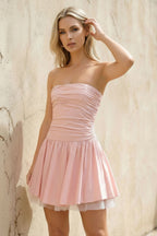 Robe courte rose bustier effet drapé - Harana