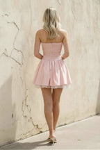 Robe courte rose bustier effet drapé - Harana