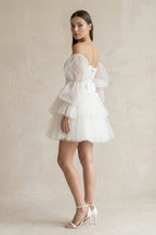 Robe de mariée courte blanc en tulle bustier à manches longues - Harana