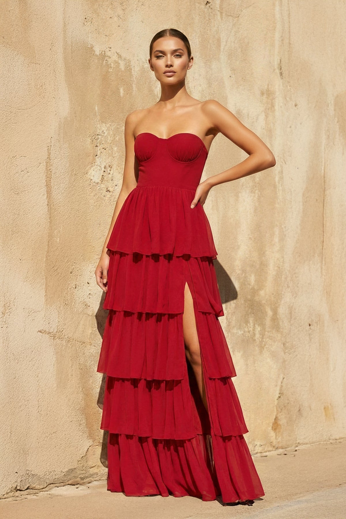 Robe longue rouge bustier - Harana