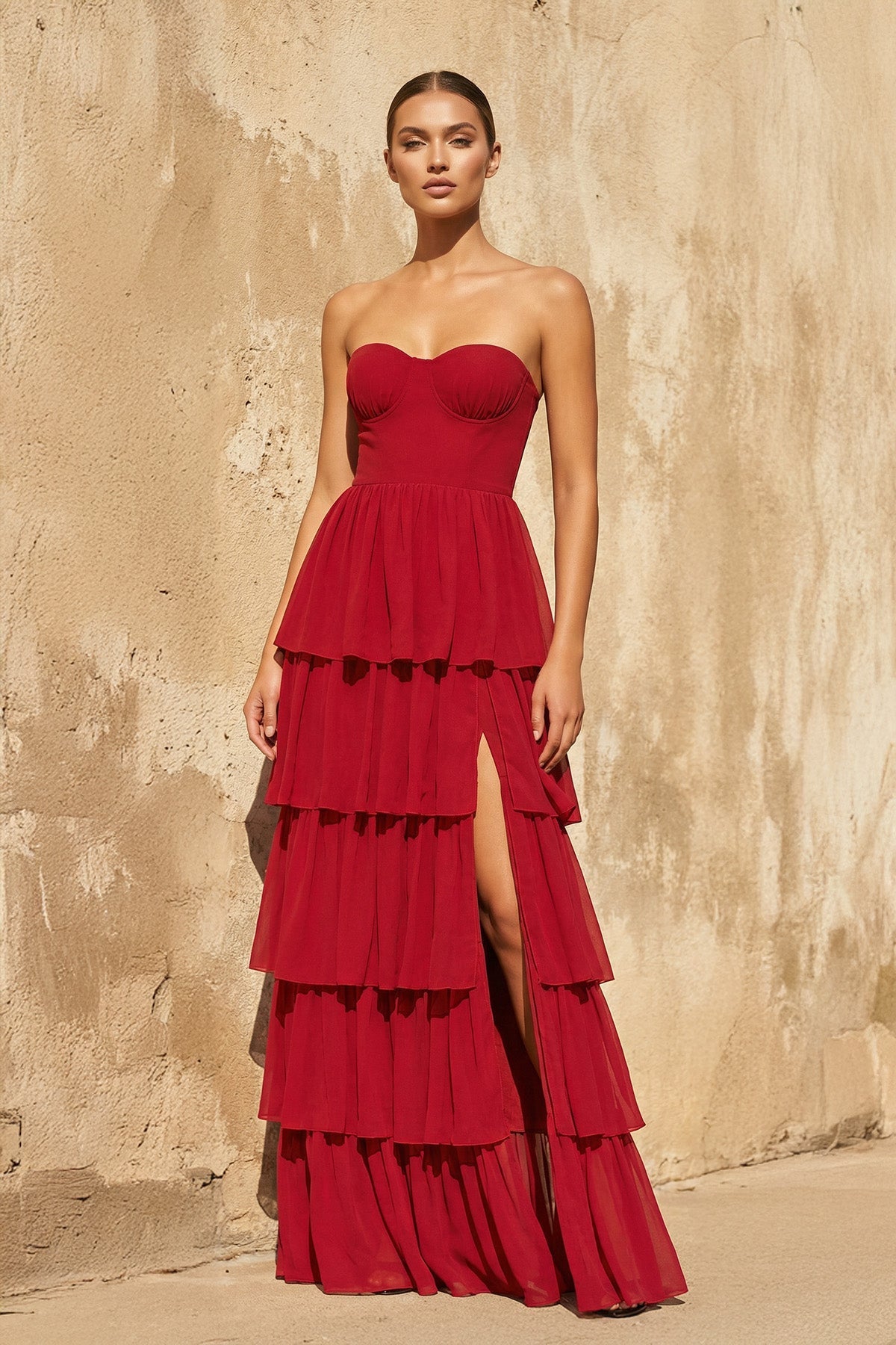 Robe longue rouge bustier - Harana