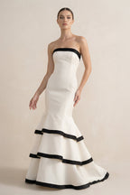 Robe longue black & white coupe sirène bustier - Harana
