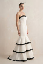 Robe longue black & white coupe sirène bustier - Harana