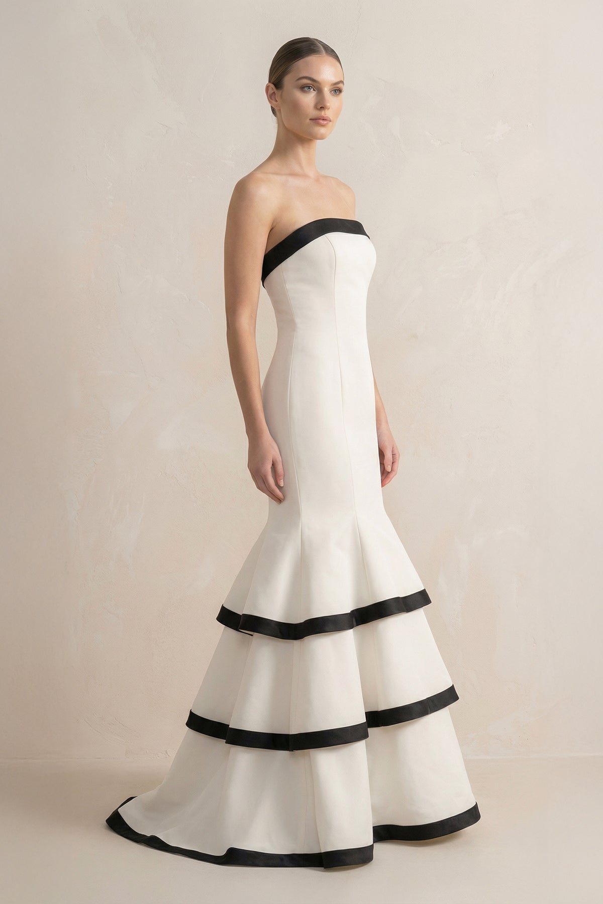 Robe longue black & white coupe sirène bustier - Harana