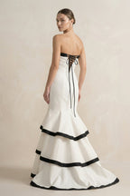 Robe longue black & white coupe sirène bustier - Harana