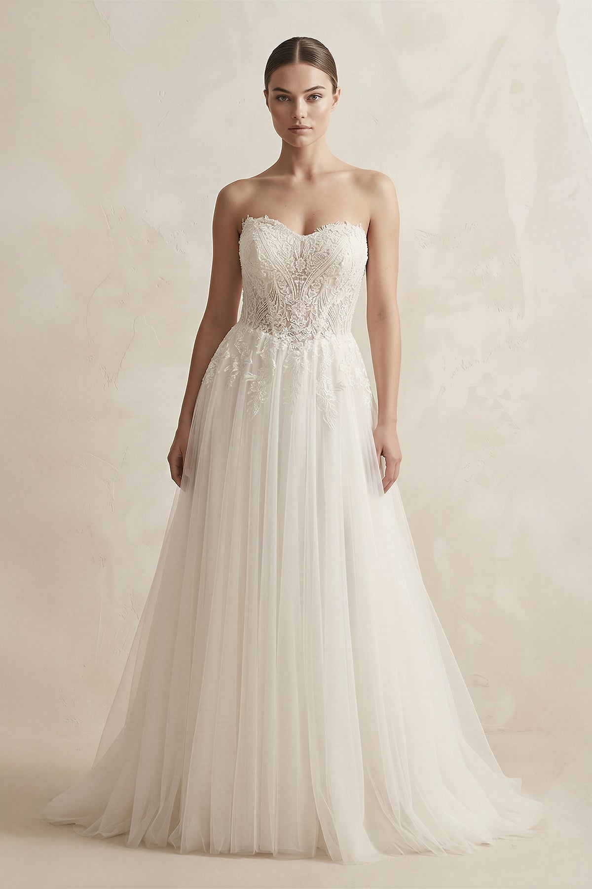 Robe de mariée ivoire trapèze en tulle bustier sans manches - Harana