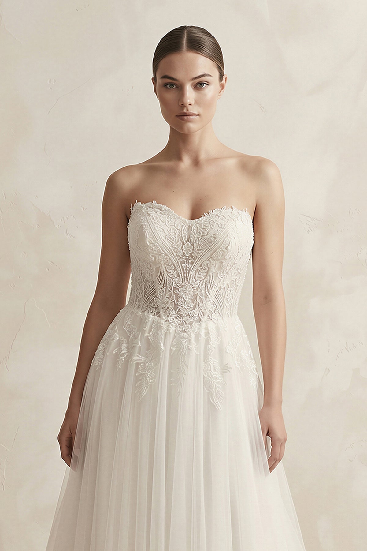 Robe de mariée ivoire trapèze en tulle bustier sans manches - Harana