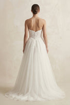 Robe de mariée ivoire trapèze en tulle bustier sans manches - Harana