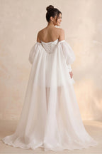Robe de mariée blanche trapèze en dentelle bustier sans manches - Harana
