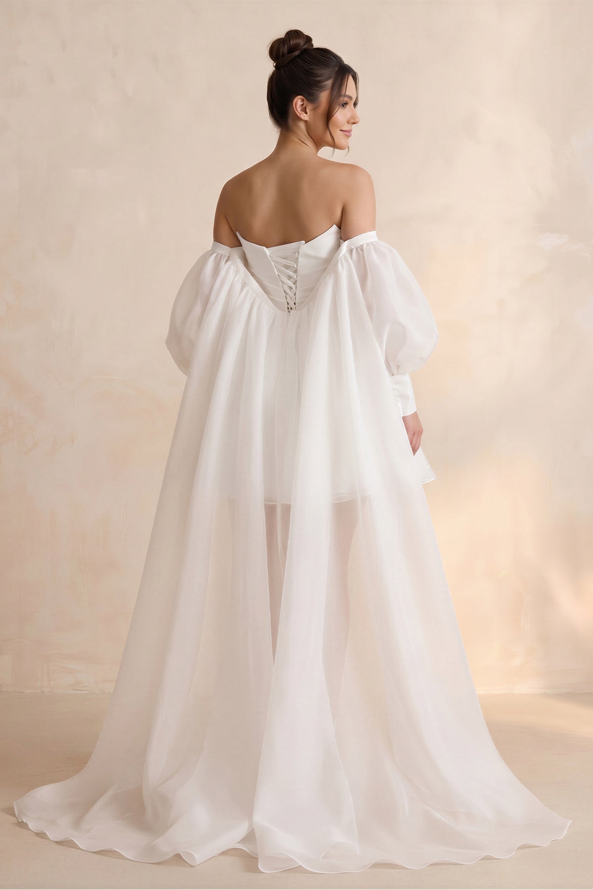 Robe de mariée blanche trapèze en dentelle bustier sans manches - Harana
