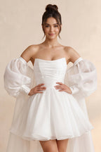 Robe de mariée blanche trapèze en dentelle bustier sans manches - Harana