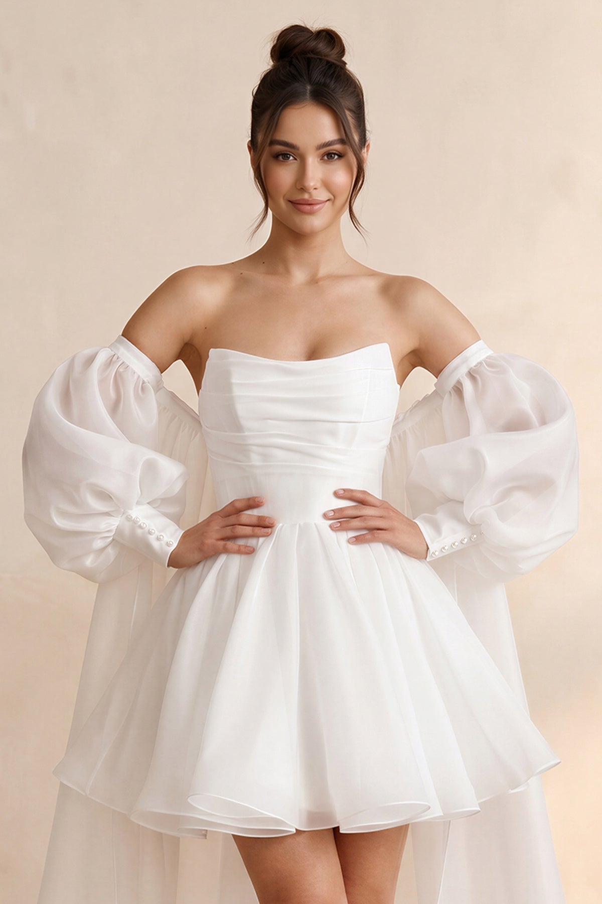 Robe de mariée blanche trapèze en dentelle bustier sans manches - Harana