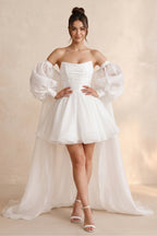 Robe de mariée blanche trapèze en dentelle bustier sans manches - Harana
