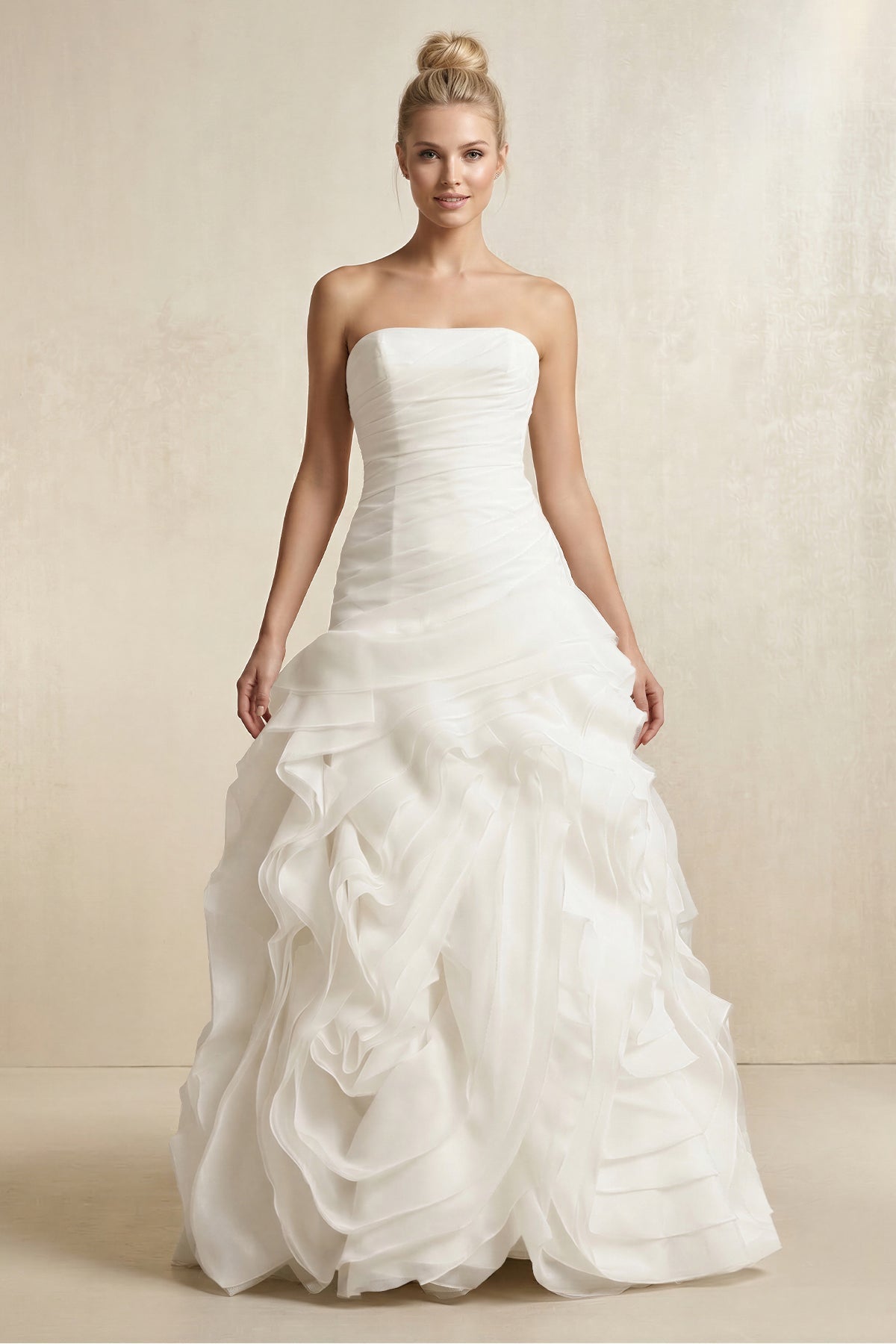 Robe de mariée blanche trapèze en tulle bustier sans manches - Harana