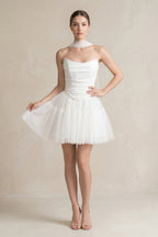 Robe de mariée courte blanc en tulle bustier sans manches - Harana