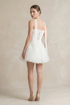 Robe de mariée courte blanc en tulle bustier sans manches - Harana