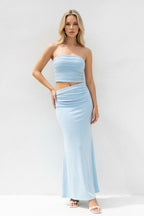 Robe longue bleu ciel bustier plissée - Harana