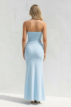 Robe longue bleu ciel bustier plissée - Harana