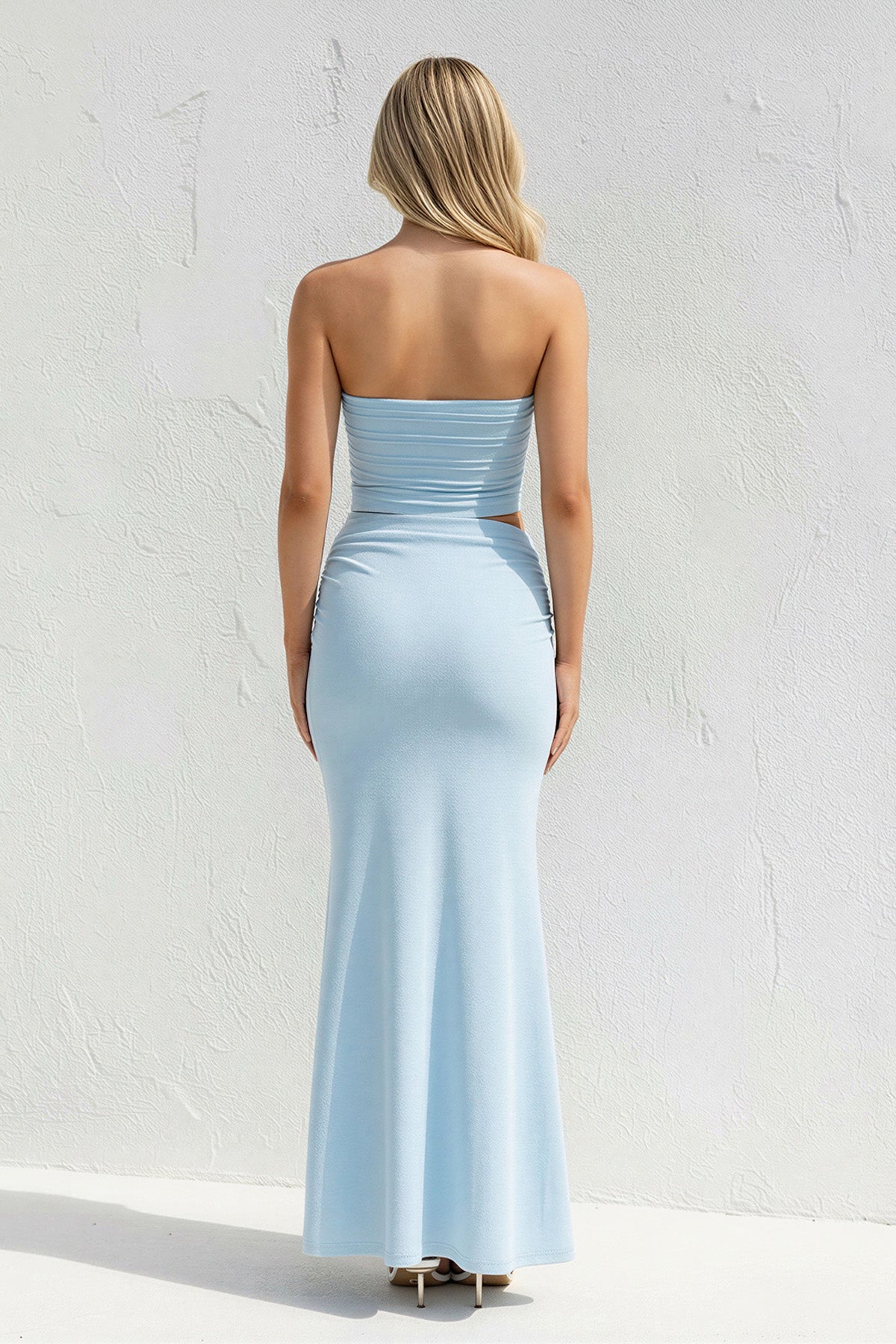 Robe longue bleu ciel bustier plissée - Harana