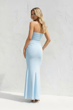 Robe longue bleu ciel bustier plissée - Harana