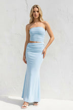 Robe longue bleu ciel bustier plissée - Harana