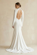 Robe de mariée blanche satinée coupe sirène à col montant - Harana