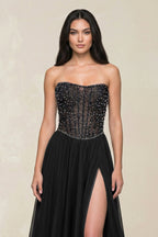 Robe de mariée noire trapèze en tulle bustier sans manches - Harana