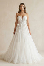 Robe de mariée ivoire trapèze en tulle décolleté cœur sans manches - Harana