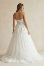 Robe de mariée ivoire trapèze en tulle décolleté cœur sans manches - Harana