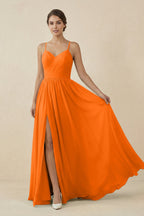 Robe longue orange en mousseline coupe trapèze - Harana