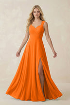 Robe longue orange en mousseline coupe trapèze - Harana