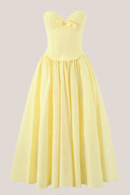 Robe jaune midi coupe trapèze à décolleté cœur plissée avec corset - Harana