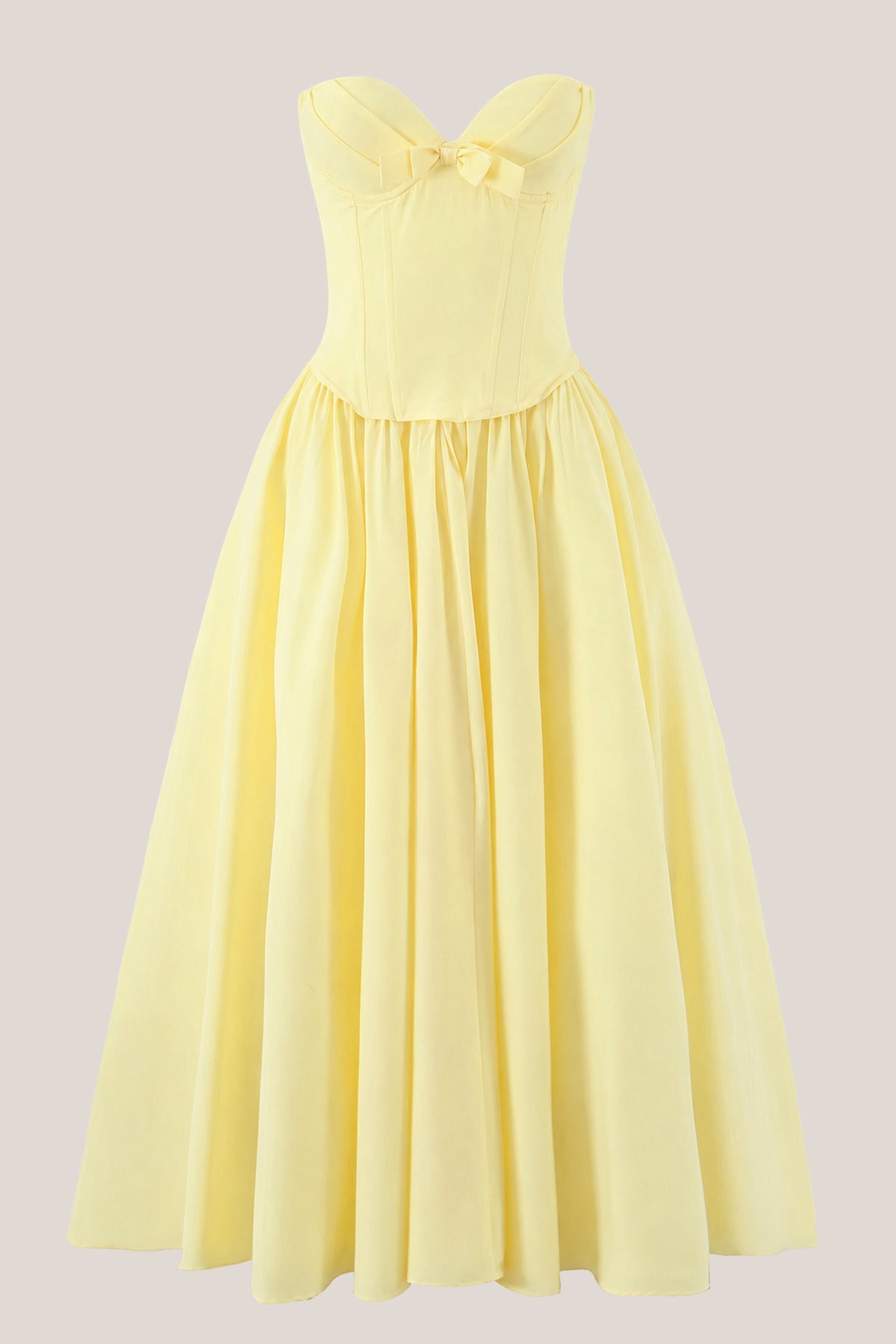 Robe jaune midi coupe trapèze à décolleté cœur plissée avec corset - Harana