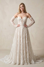 Robe de mariée ivoire longue sans manches à corset à dentelle - Harana