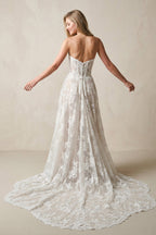 Robe de mariée ivoire longue sans manches à corset à dentelle - Harana