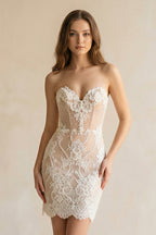 Robe de mariée ivoire longue sans manches à corset coupe trapèze - Harana