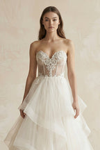 Robe de mariée ivoire longue sans manches à corset coupe trapèze - Harana