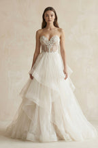 Robe de mariée ivoire longue sans manches à corset coupe trapèze - Harana