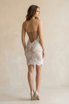 Robe de mariée ivoire longue sans manches à corset coupe trapèze - Harana