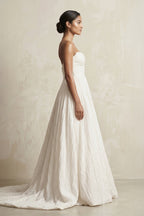 Robe de mariée ivoire courte sans manches plissée à corset - Harana