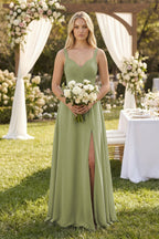 Robe demoiselle d’honneur moss green longue sans manches plissée effet drapé - Harana