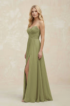 Robe demoiselle d’honneur moss green longue sans manches avec fente plissée - Harana