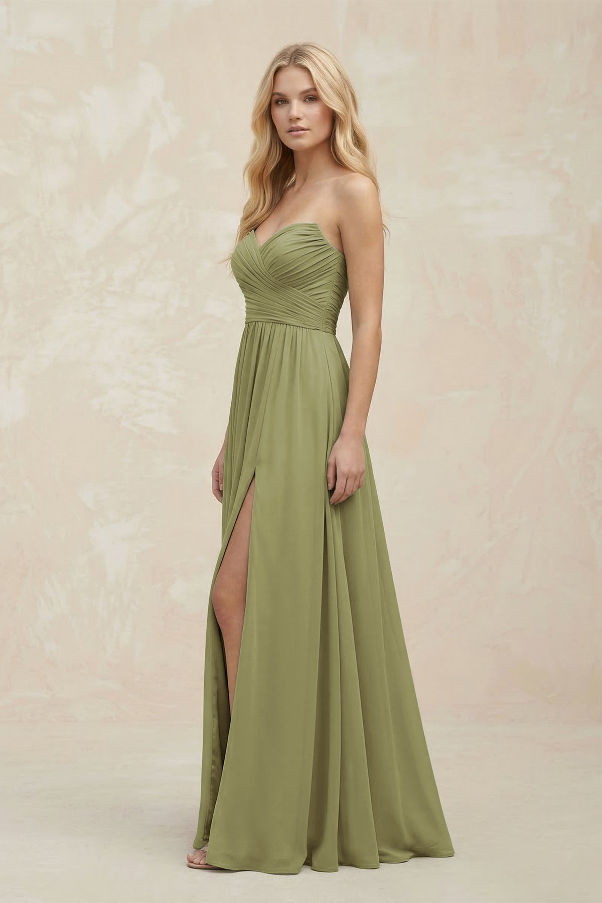 Robe demoiselle d’honneur moss green longue sans manches avec fente plissée - Harana