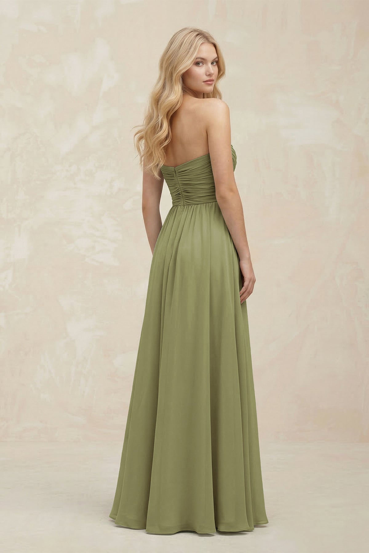 Robe demoiselle d’honneur moss green longue sans manches avec fente plissée - Harana