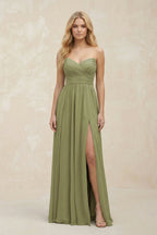 Robe demoiselle d’honneur moss green longue sans manches avec fente plissée - Harana
