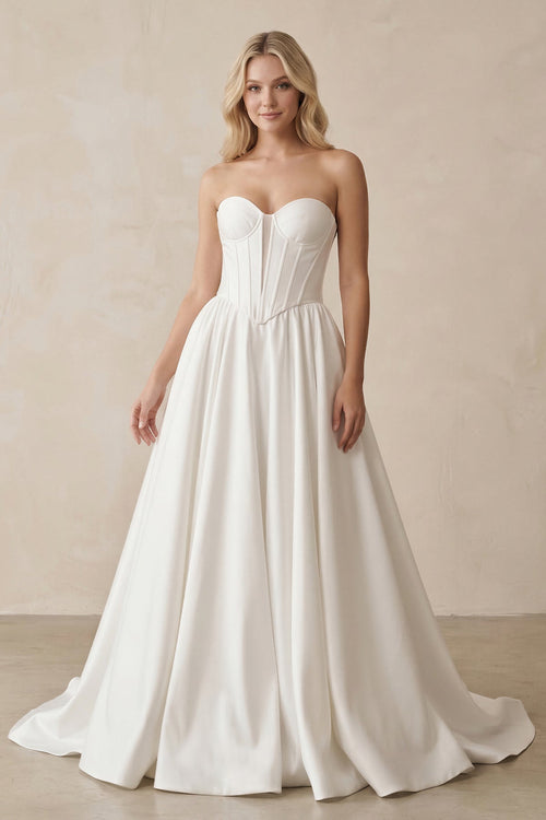 Robe de mariée blanc courte sans manches à corset à dentelle - Harana