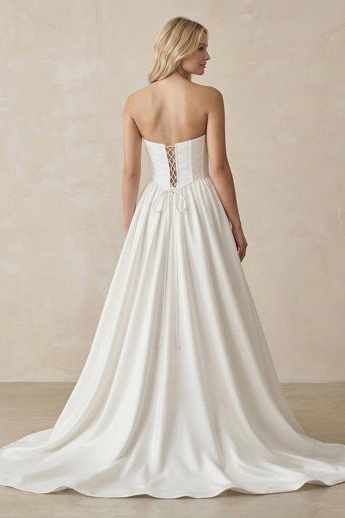 Robe de mariée blanc courte sans manches à corset à dentelle - Harana