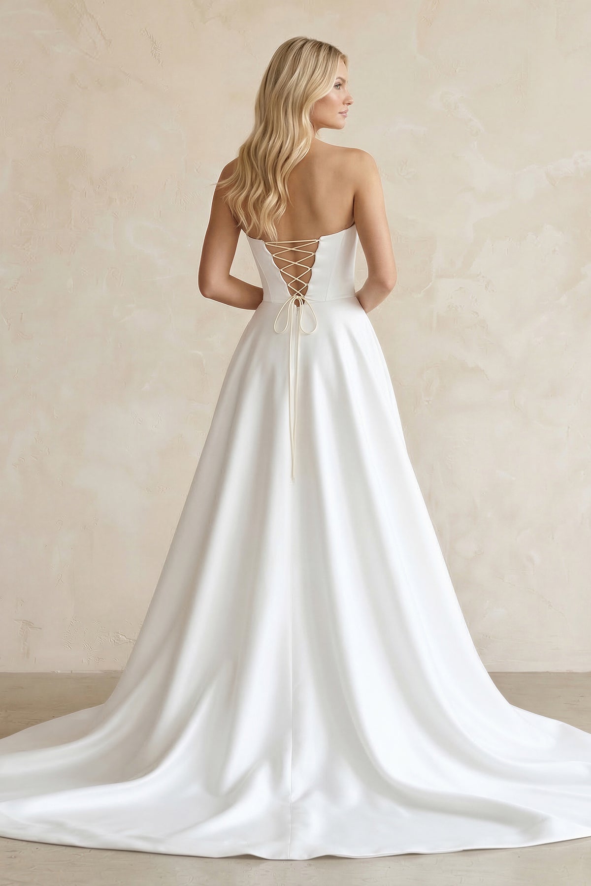 Robe de mariée blanche trapèze en satin bustier sans manches - Harana