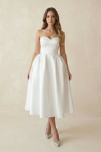 Robe de mariée blanche trapèze en satin décolleté cœur sans manches - Harana