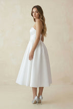 Robe de mariée blanche trapèze en satin décolleté cœur sans manches - Harana